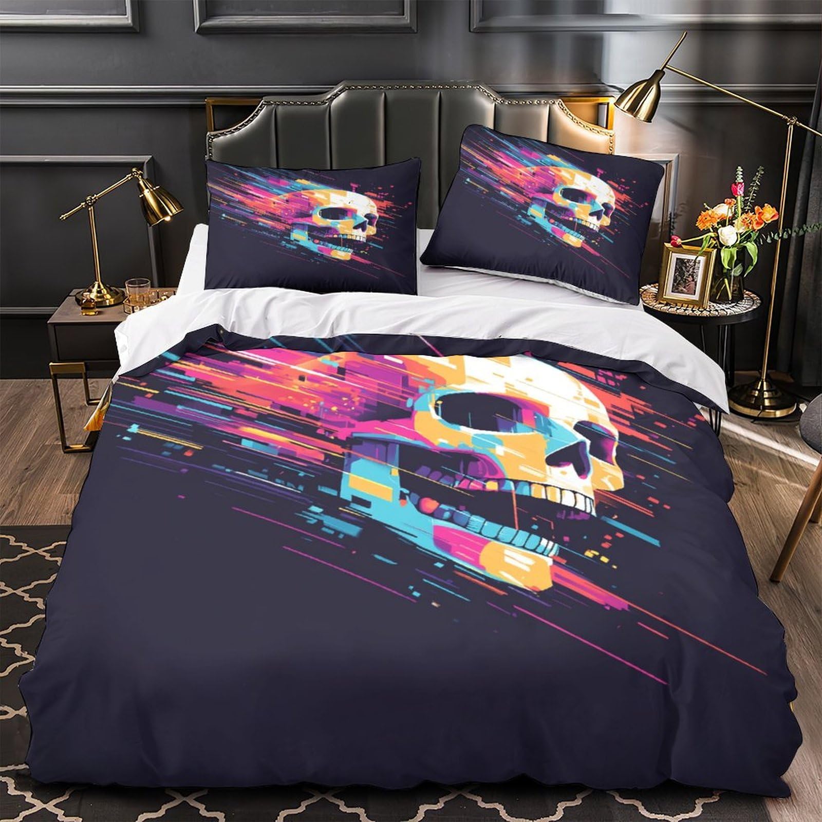 Parure de couette crâne 3D microfibre de qualité supérieure
