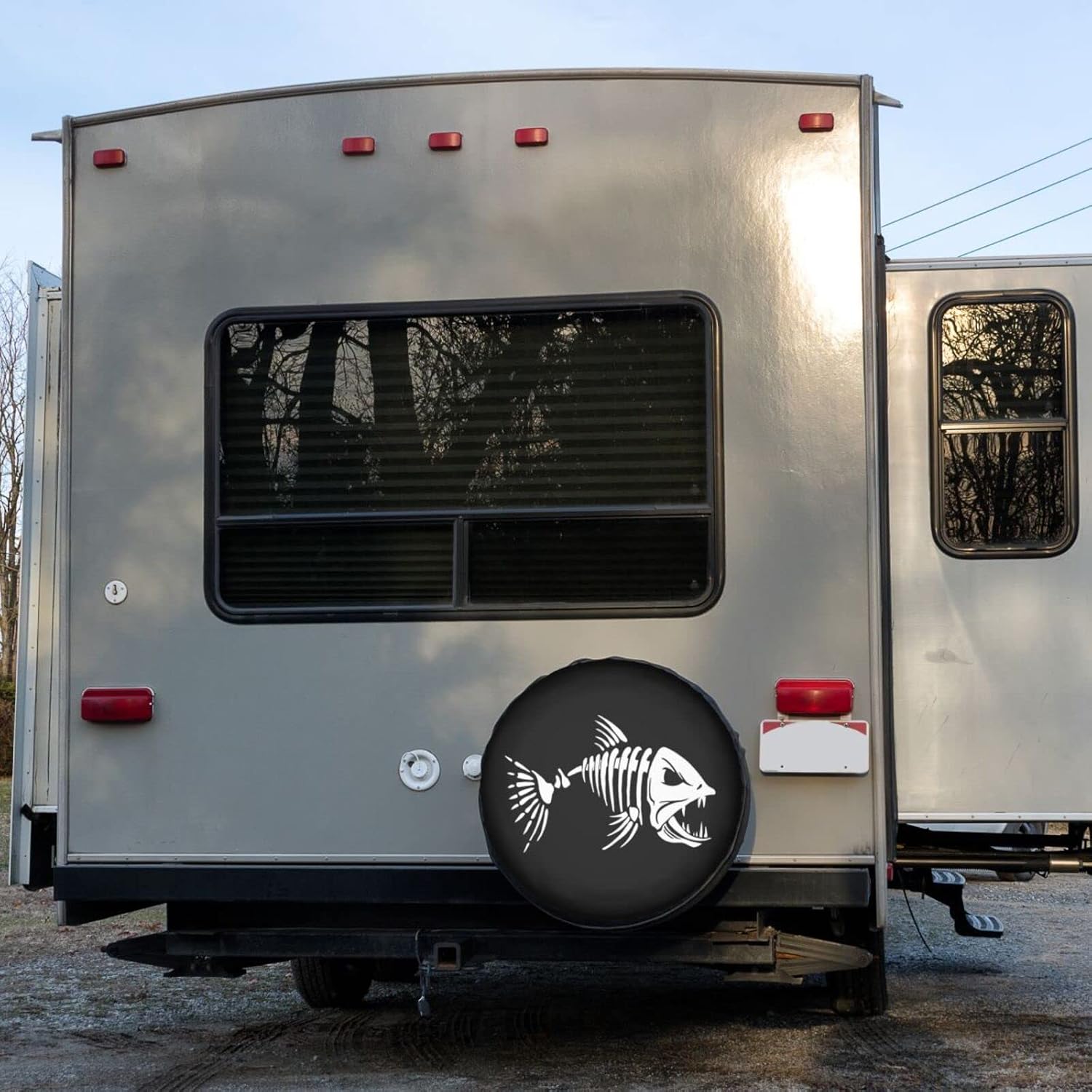 Bones Fish Spare Tire Cover Dust-Proof Wheel Tire Cover Fit Trailer, RV, SUV and Many Vehicle 14 Inch