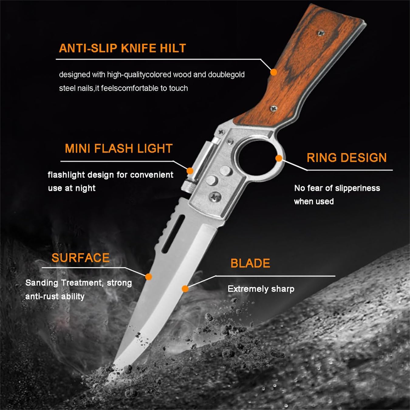 Cuchillo Ak47 EDC Herramienta Multifunción Plegable Portátil Cuchillo para Acampar al Aire Libre Cuchillo de Supervivencia con Luz Adecuado para La Vida Senderismo Camping