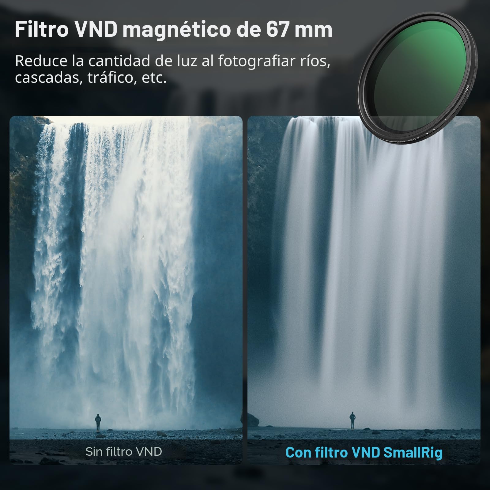 SMALLRIG Kit de Filtro de Lente Magnético 5 en 1 de 67mm: VND + CPL + Black Mist 1/4 + Anillo Adaptador Roscado + Cubierta de Lente Magnética + Bolsa de Almacenamiento + Paño de Limpieza - 4726