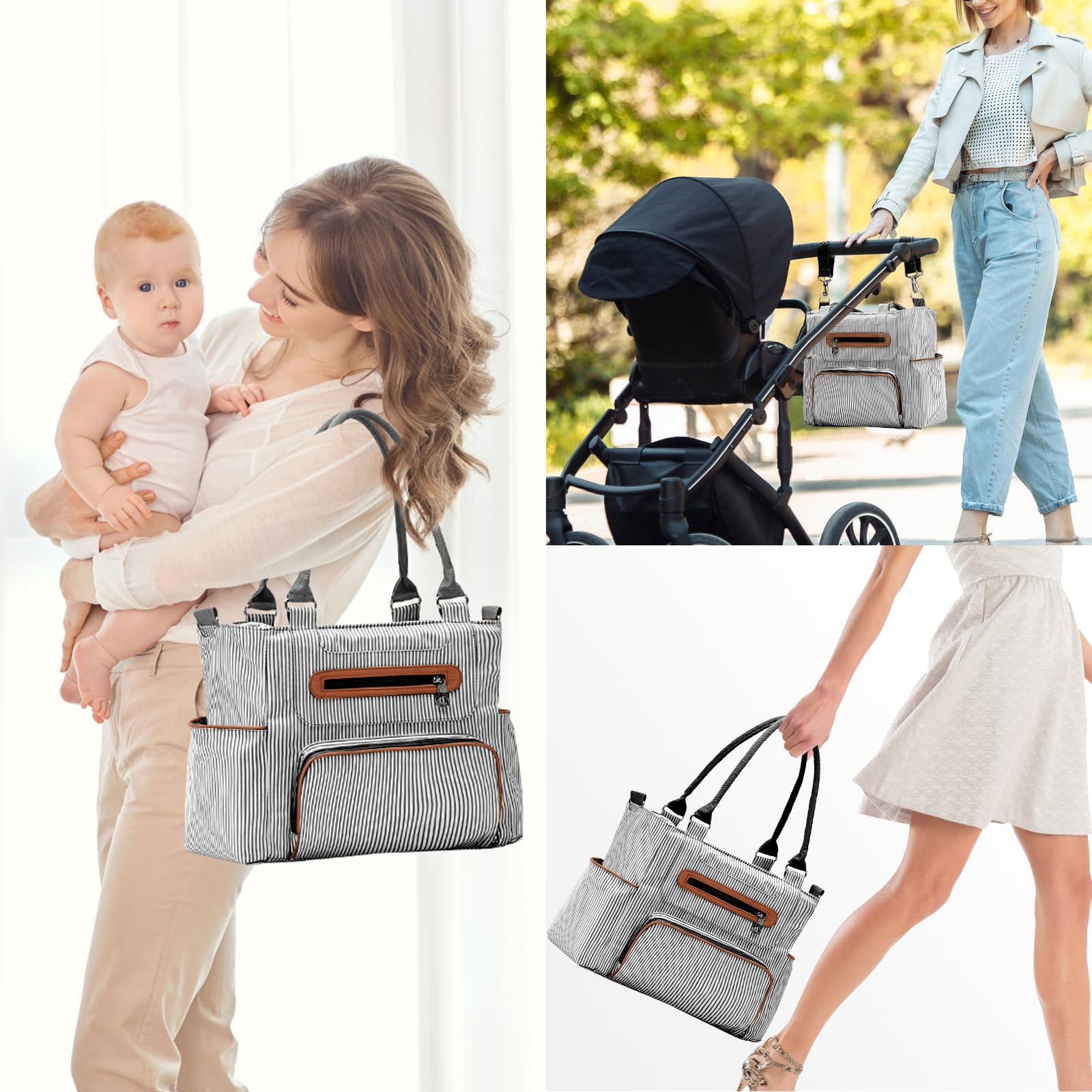 iMounTEK Set di 8 borse per pannolini, borsa multifunzione per pannolini, grande borsa da viaggio per il trasporto del pannolino, con tasche multiple