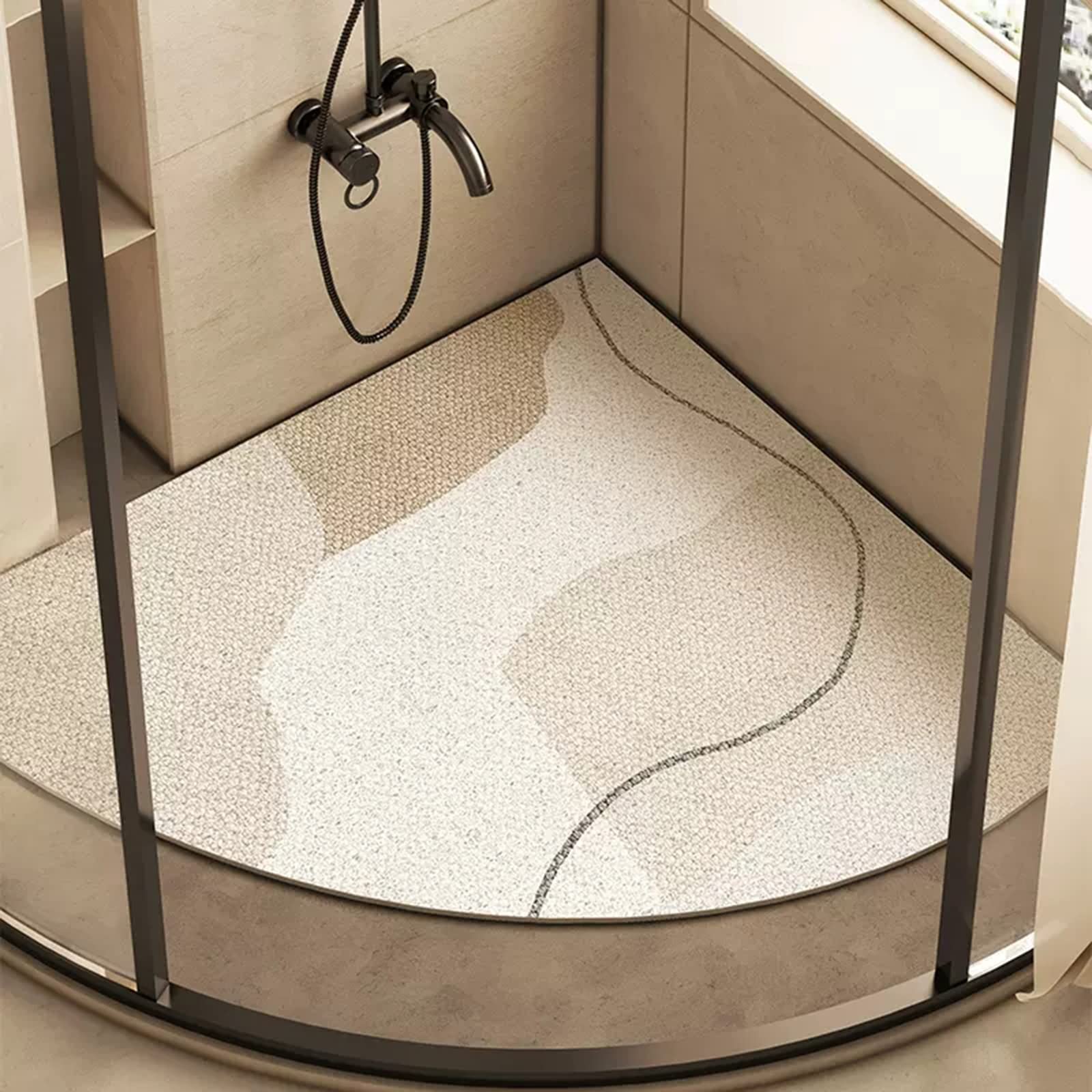 AHDFY Corner Shower Mat Non Slip Shower Mats For Inside Shower, Anti Mould Sector Loofah Quadrant Shower Mat with Drain, Anti Slip Curved Bath Mats for Corner Shower,D,65x65cm