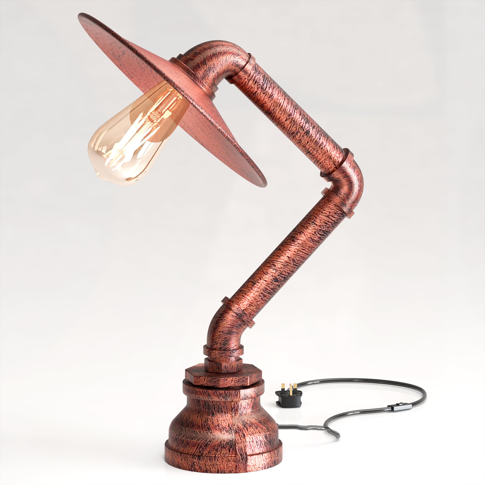 Ledsone Red Industrial Steampunk Pipe Table Lamp 31Cm Rustic E27 Desk Light