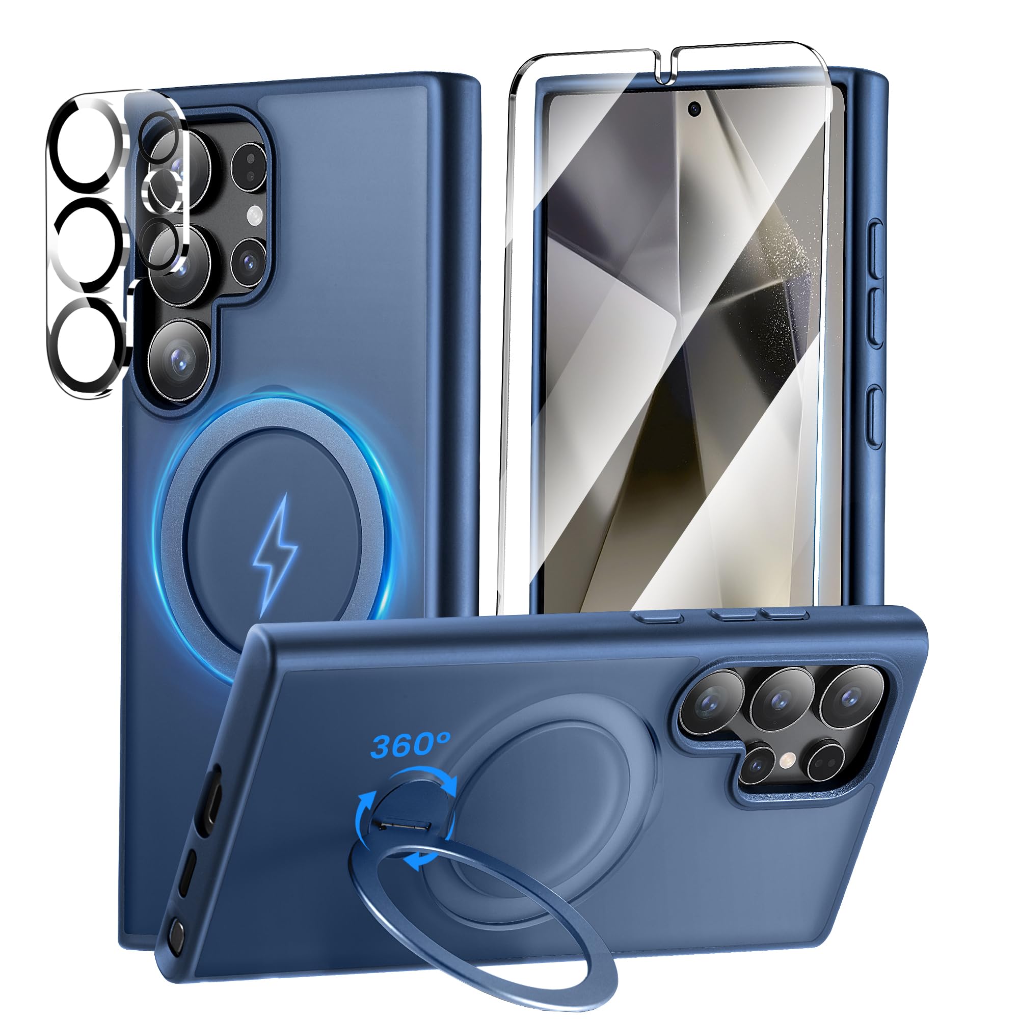 Bitowik 360° Rotatable Stand for Samsung Galaxy S24 Ultra Case Magnetic with Screen Protector X1, Compatible with MagSafe, 16FT Mil-Grade Shockproof