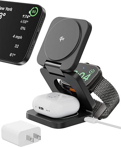 Estación de carga inalámbrica, cargador inalámbrico magnético plegable 3 en 1 para dispositivo Apple, soporte de cargador magnético de viaje Qi2