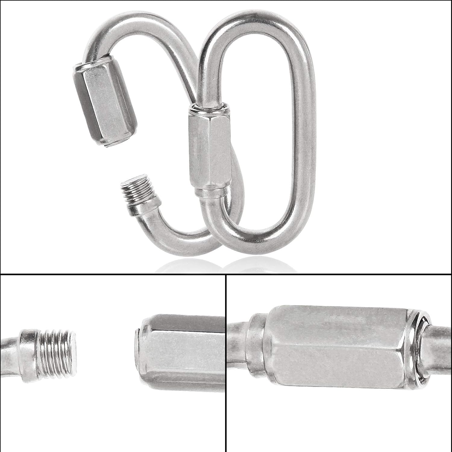 20PCS 1/4 inch Stainless Steel Chain Links, M6 Oval Quick Link Carabiner, Small Threaded Quick Chain Clip, Rope Connector for Camping, Hiking, Swing, Hammocks, Outdoor & Gym - 620lbs Load