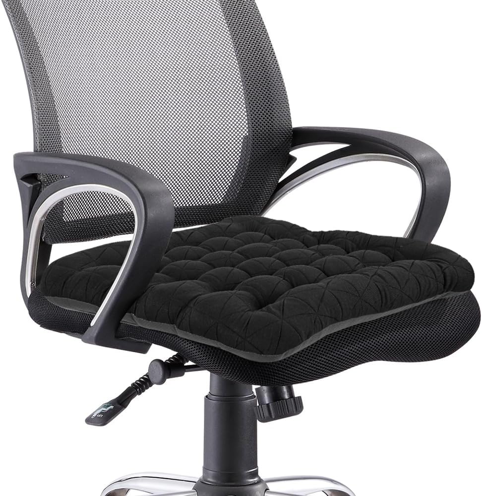 BUYUE Good Support Office Chair Cushion, Luxury Jacquard with Anti-Skid Silicone Seat Cushion Padded for Computer Desk Kitchen Chair (1 Count, Black) - Thumbnail 2
