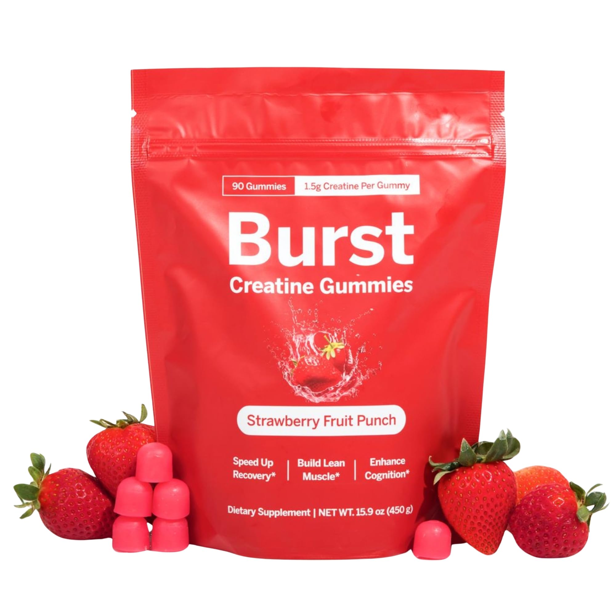 No Artificial Colors or Flavors - No Gluten or GMO - Vegan - 3rd Party Tested- Strength, Focus, Endurance & Recovery - Strawberry Smoothie Flavor - Made in USA - Creatine Monohydrate Gummy