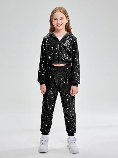 Costume Da Ballo Bambini Con Paillettes - Set Giacca E Pantaloni Hip Hop, Per Esibizioni - Foto 3
