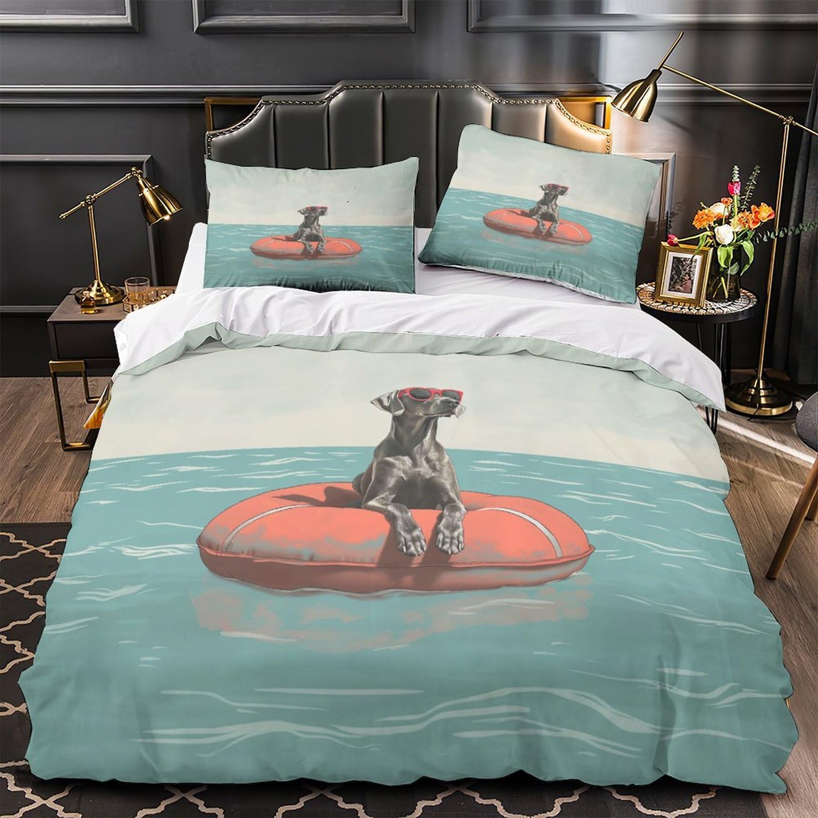 Housse de Couette Chien Lit Simple en Parure Microfibre Hypoallergénique