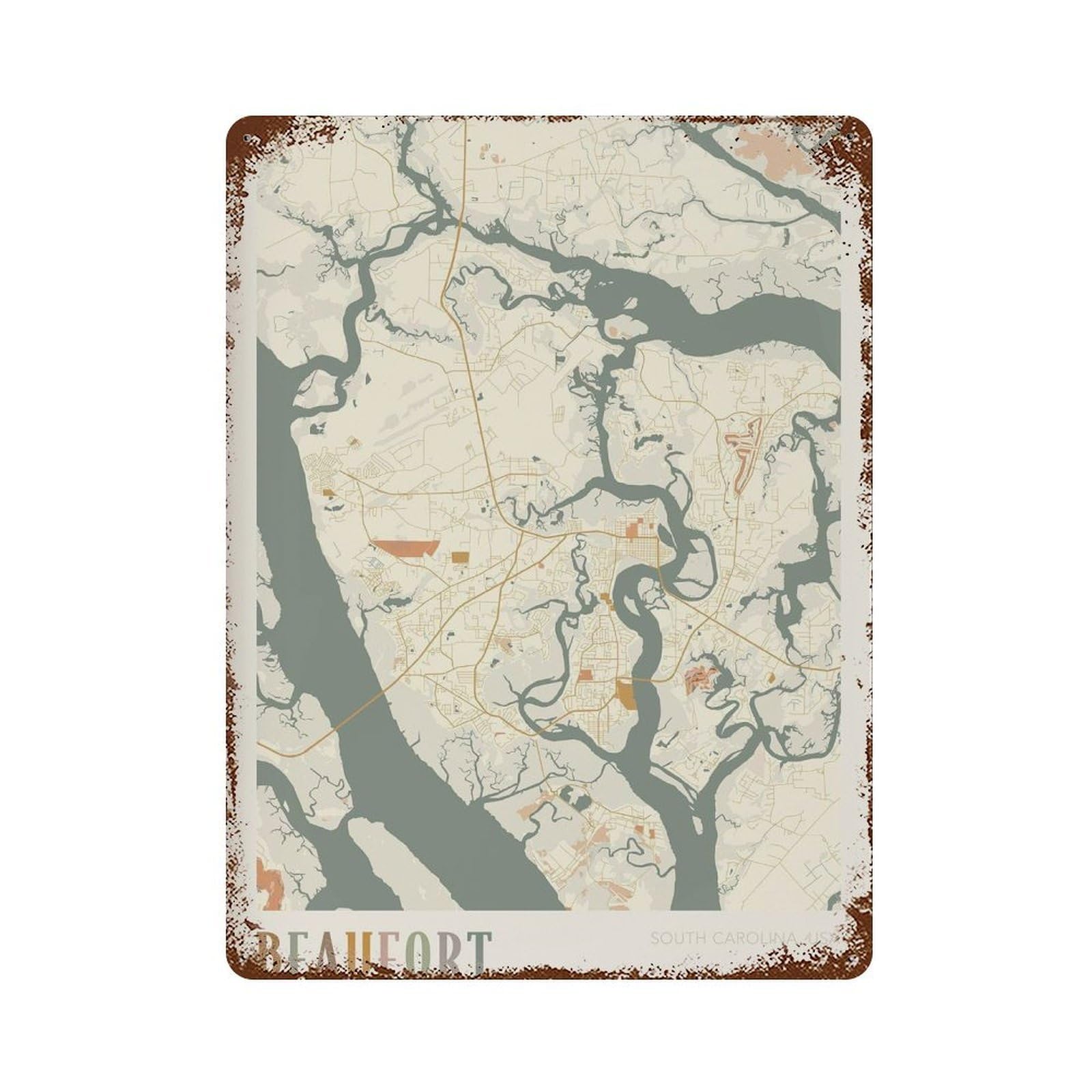 xiaoxiaoshen Beaufort Map South Carolina Travel Gift Boho (2) Wall Decor Art Metal Tin Poster Modern Home Decor Art Home Bar Shop Decorations Vintage Sign 40x30cm