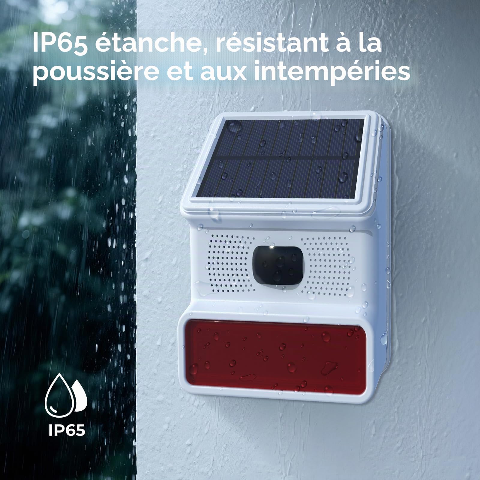 Lot de 2 sirènes d'extérieur intelligentes sans Fil avec Panneau Solaire Détecteur de Mouvement Alarme Forte et Stroboscope Clignotant, Télécommande contrôle, Facile à Installer, sirène sans