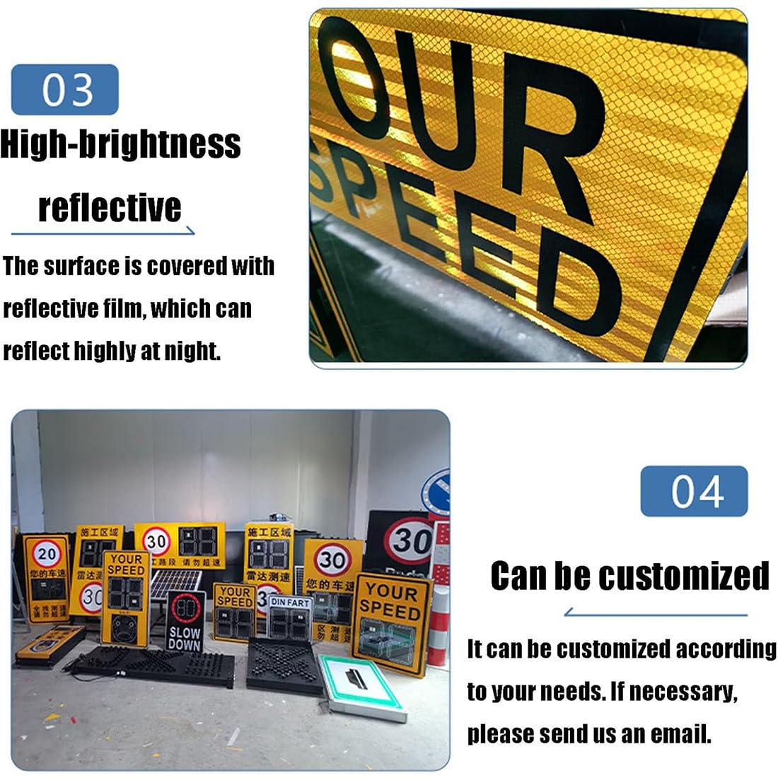 Señal de retroalimentación de velocidad de radar con energía solar, pantalla LED de 20 x 27 pulgadas para carreteras, carreteras con limitación de velocidad