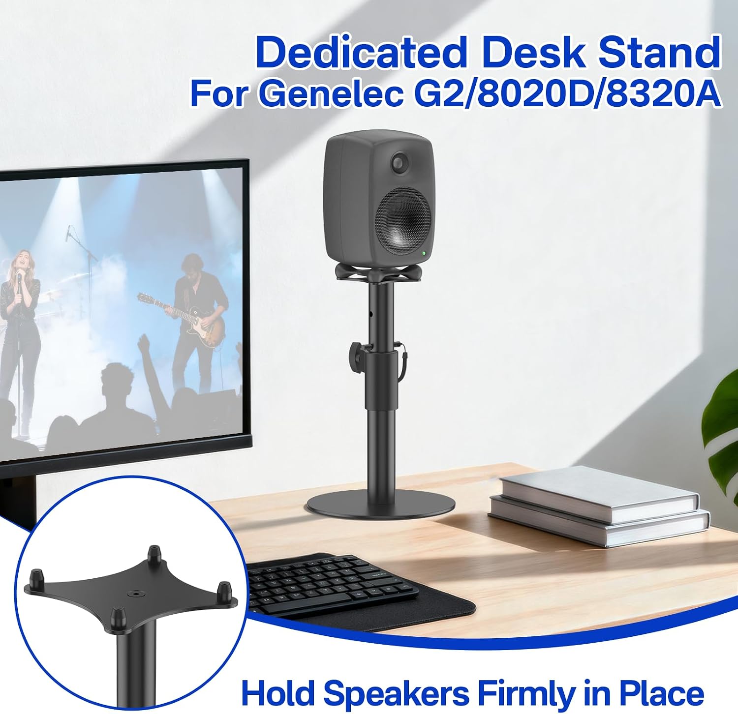 Height Adjustable Desktop Speaker Stand for Genelec G2/8020D/8320A Desk Speaker Stands with Cable Management - Metal Desktop Studio Monitor Stands for Genelec Studio Monitors Up to 30Lbs, 1 Pack image 2