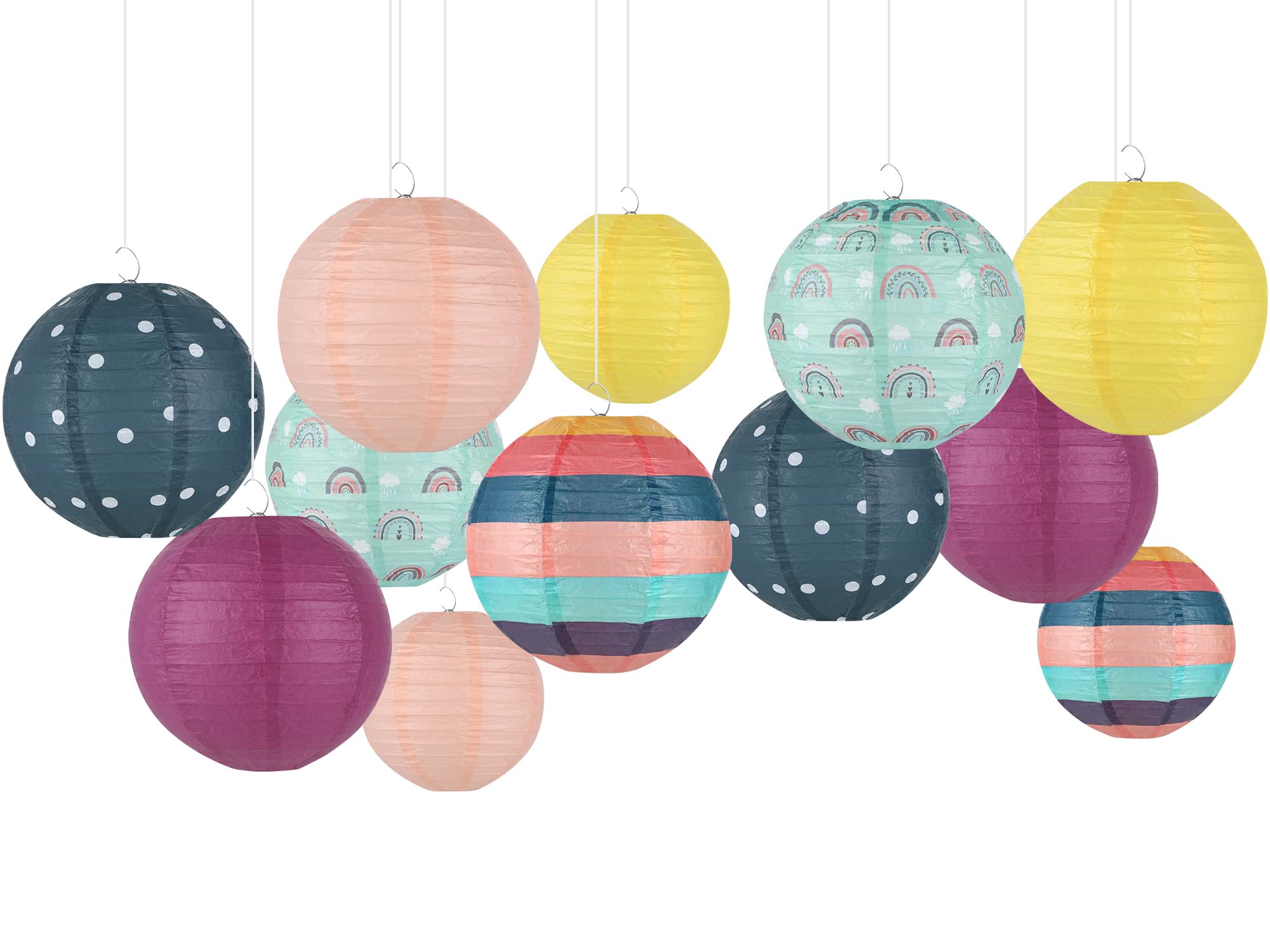 12pcs Classroom Decorations Paper Lanterns Set Boho Hanging Paper Lanterns Ceiling Party Decorations Colorful Rainbow Paper Lanterns for School Classroom Birthday Weeding Bridal Shower