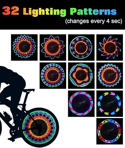 Miniatura 5 de Zacro Luces de rueda de bicicleta, paquete de 2 luces LED para radios de bicicleta, 32 patrones brillantes, luces de neumáticos de bicicleta para