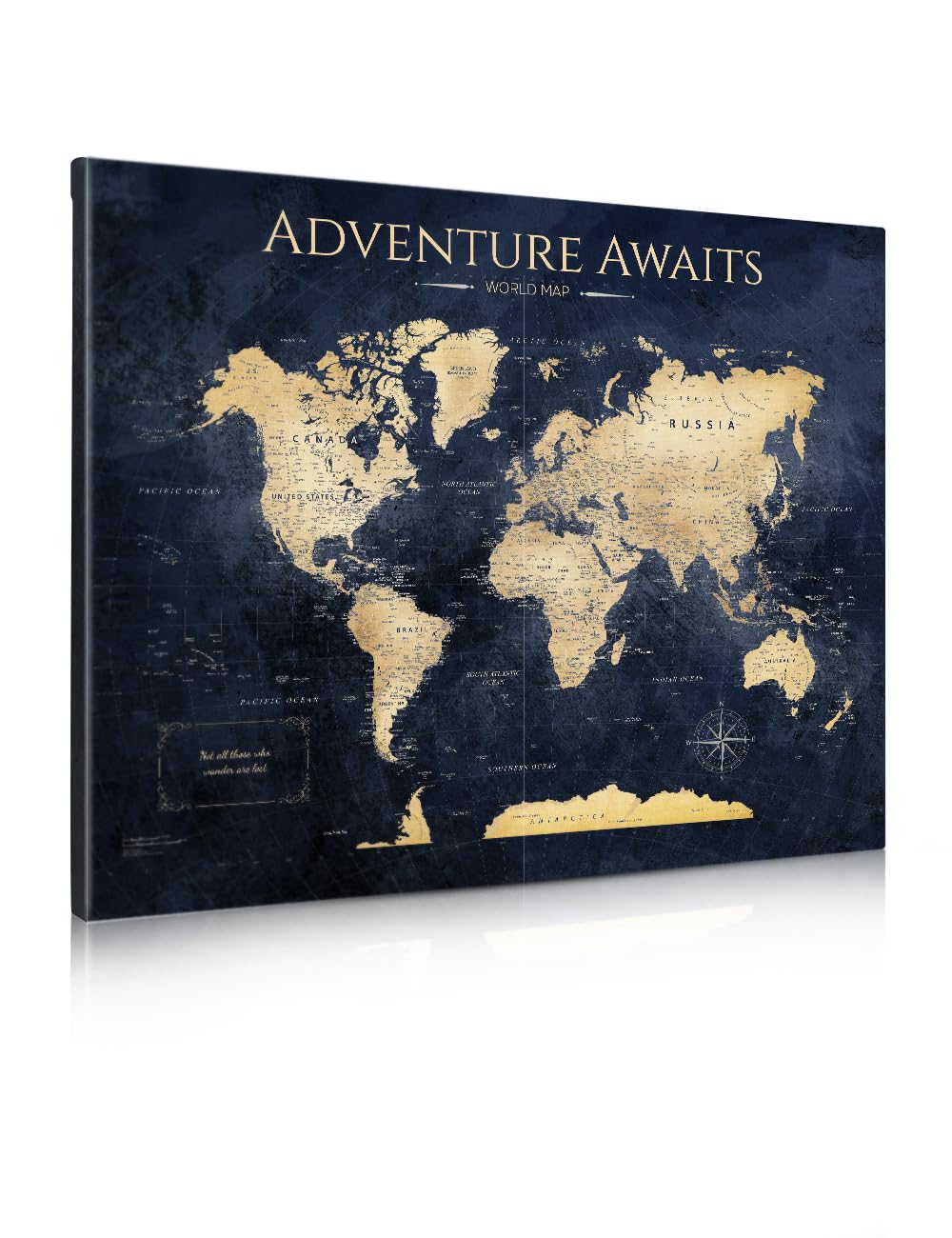 IPIC Vintage Teal World Maps for Wall, World Map Canvas, Size 30x24 in