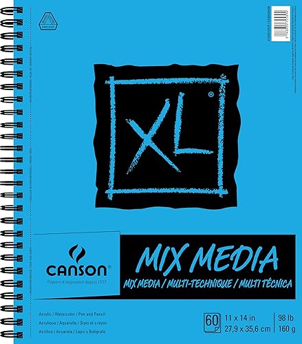 Canson XL Series Mixed Media Pad, Side Wire, 11x14 inches, 60 Sheets – Heavyweight Art Paper for Watercolor, Gouache, Marker, Painting, Drawing, Sketching - 11x14 - Mixed Media - Side Wire