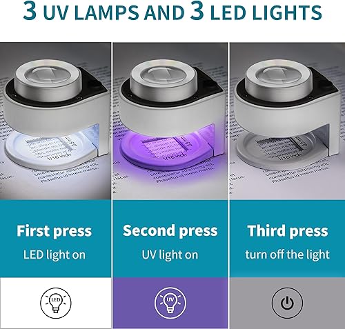 Miniatura 4 de JARLINK 2 Pack 30X 60X Jewelers Loupe, Foldable Jewelry Magnifier with Bright LED Light, Desktop Loupe Magnifier with 3 LED Light and 3 UV Light for