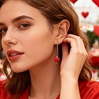 Vista 2 de Aretes de corazón rojo, regalos para el día de San Valentín para ella, aretes de corazón de amor con diamantes de imitación, aretes colgantes de San