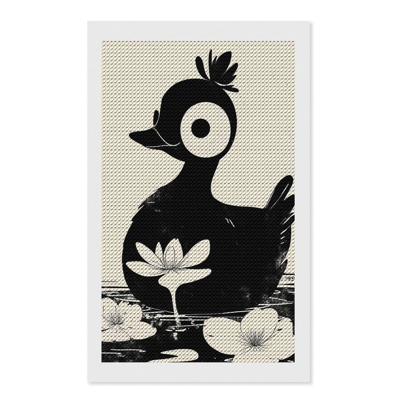 Junmoney Black and White Duck Illustration Diamond Painting Set 12"x20", Holiday Gift Idea, for Creative Relaxation, Fun Craft Experience, Vintage Style Decor