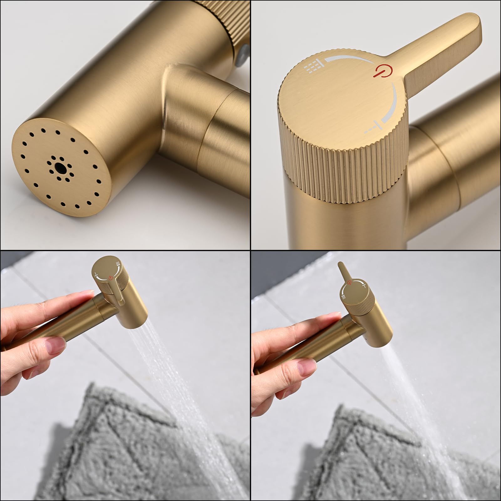 Doccetta per Bidet Termostatico, Ottone Spruzzatore per Bidet Oro Spazzolato Idroscopino per WC, con Spruzzatore a Doppia Funzione in Ottone, 1.2M Tubo Doccia