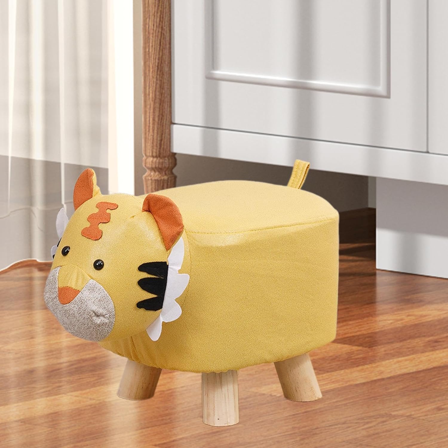 s Footstool Shoe Changing Stool Foot Rest Ottoman Stool for Nursery Living Room Playroom, Yellow Tiger