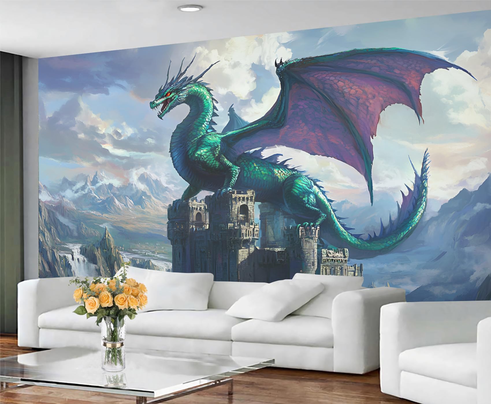 GIVLWF Dragon Wallpaper, Fantasy Dragon Bedroom Wallpaper, Not Self Adhesive Wall Paper for Living Room, Mystical Animal Wall Mural - Large Home Decor 100x100 cm — image 1