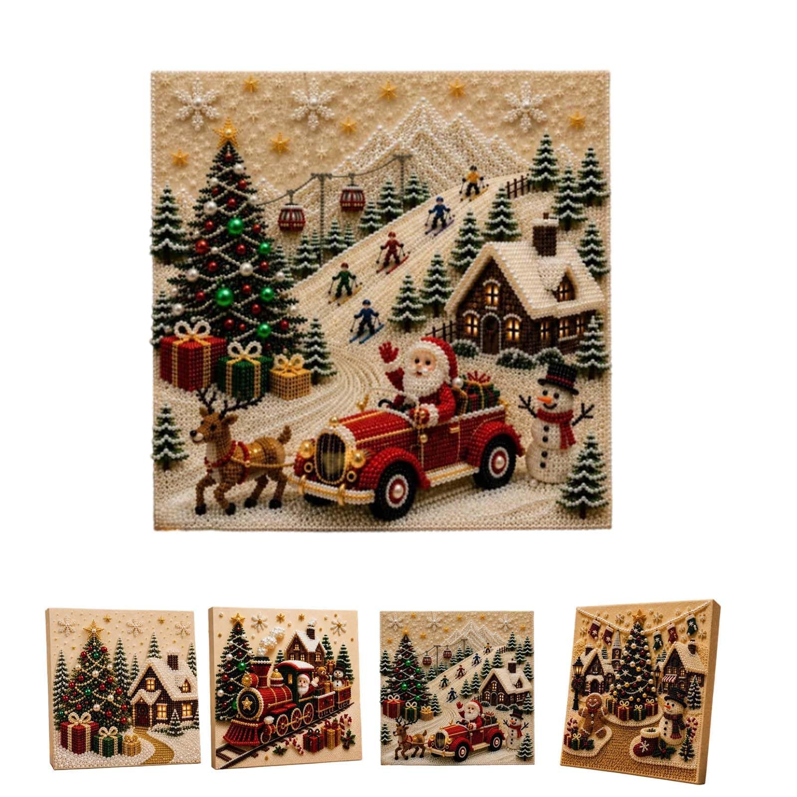 Megatwix H Diy Christmas Pearl Diamond Painting Art Kit Wit Frame, Christmas Pearl Beads Art Craft For Adults & Beginners, Gemstone Diamond Dots Beads Painting For Ome Wall Decor,