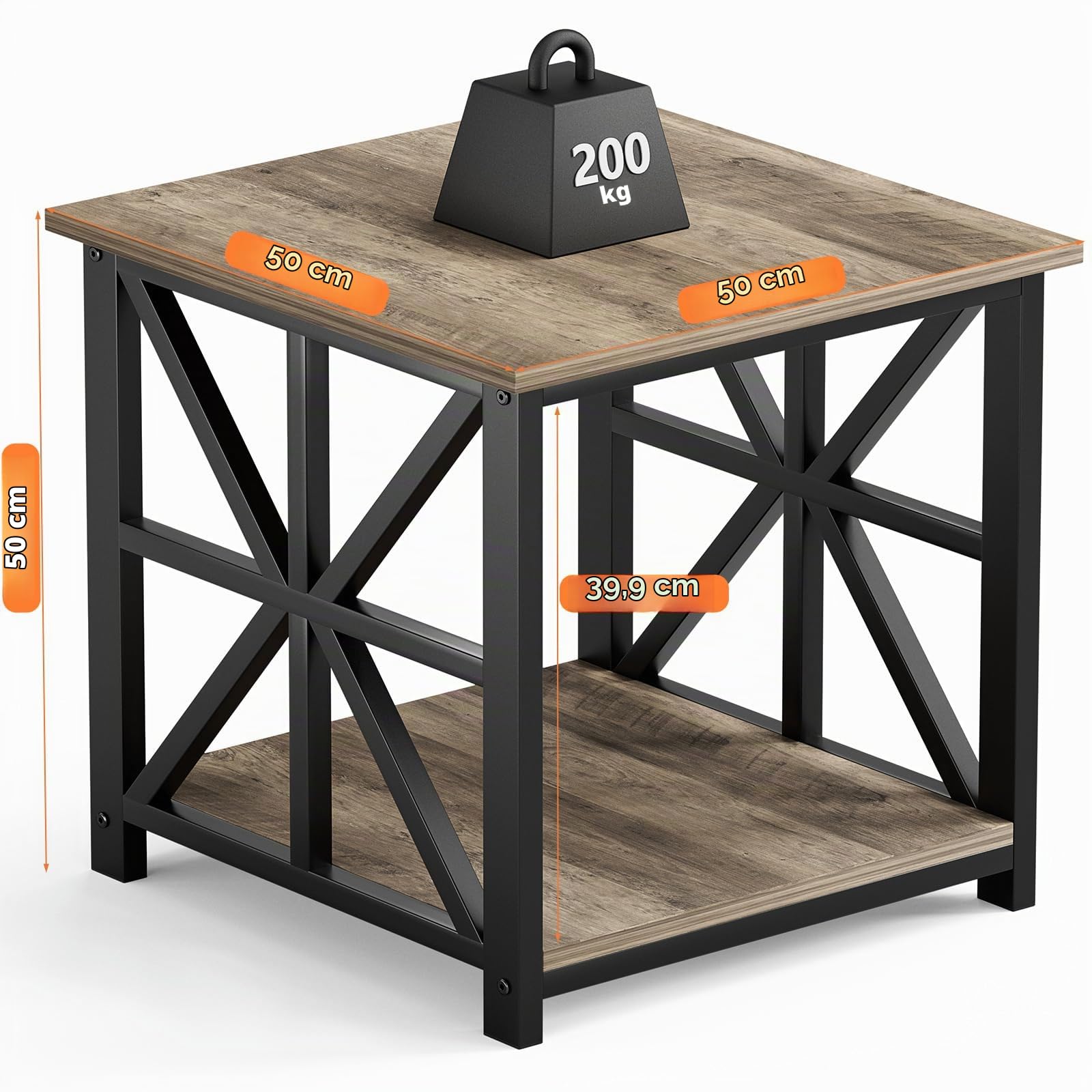 GreenForest Table d'appoint avec Étagère de Rangement à 2 Niveaux pour Salon, 50 x 50cm Moderne Table de Chevet pour Chambre, Montage Facile, Gris