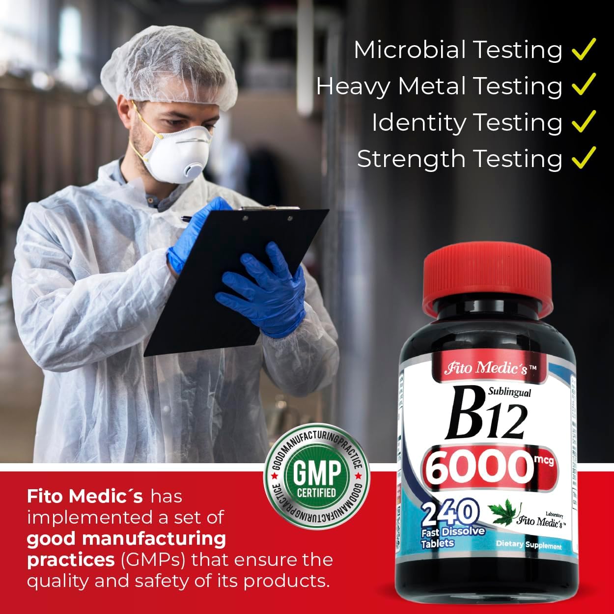 FITO MEDIC'S Lab | Vitamin b12 | 6000 mcg | 240 Servings | b12 sublingual | b12 | b12 Vitamins | Ultra high Absorption, s. (Pack of 2)