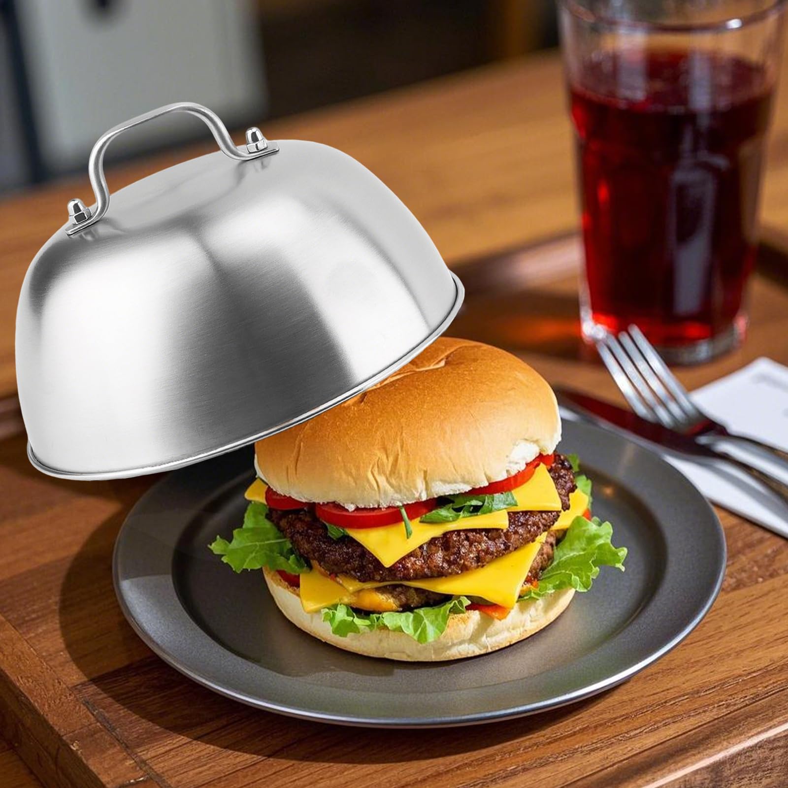 Zestaw 3 sztuki 16 cm Pokrywka do burgera, Pokrywka do burgera ze stali nierdzewnej z uchwytem, Pokrywka do burgera ze stali nierdzewnej do cheeseburgerów, grillowanie steków