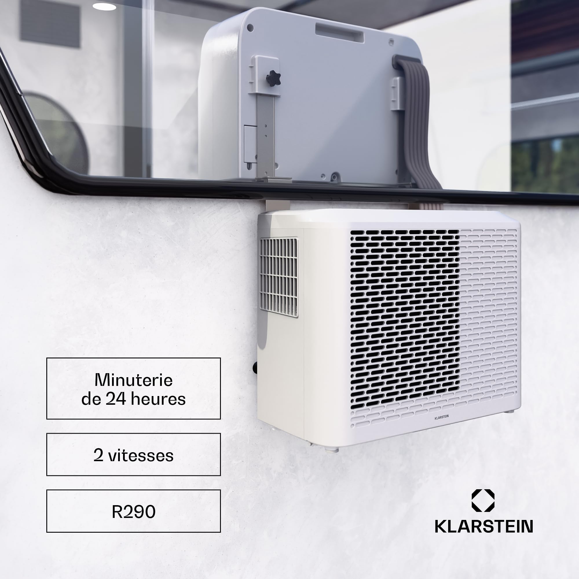 Klarstein Chillavan Climatiseur Mobile – 5,000 BTU, Pour Pièces Jusqu'à 20 m², 3-en-1 Refroidissement, Déshumidificateur & Ventilateur, Classe Énergétique A, Commande App & LED, Silencieux 53 dB