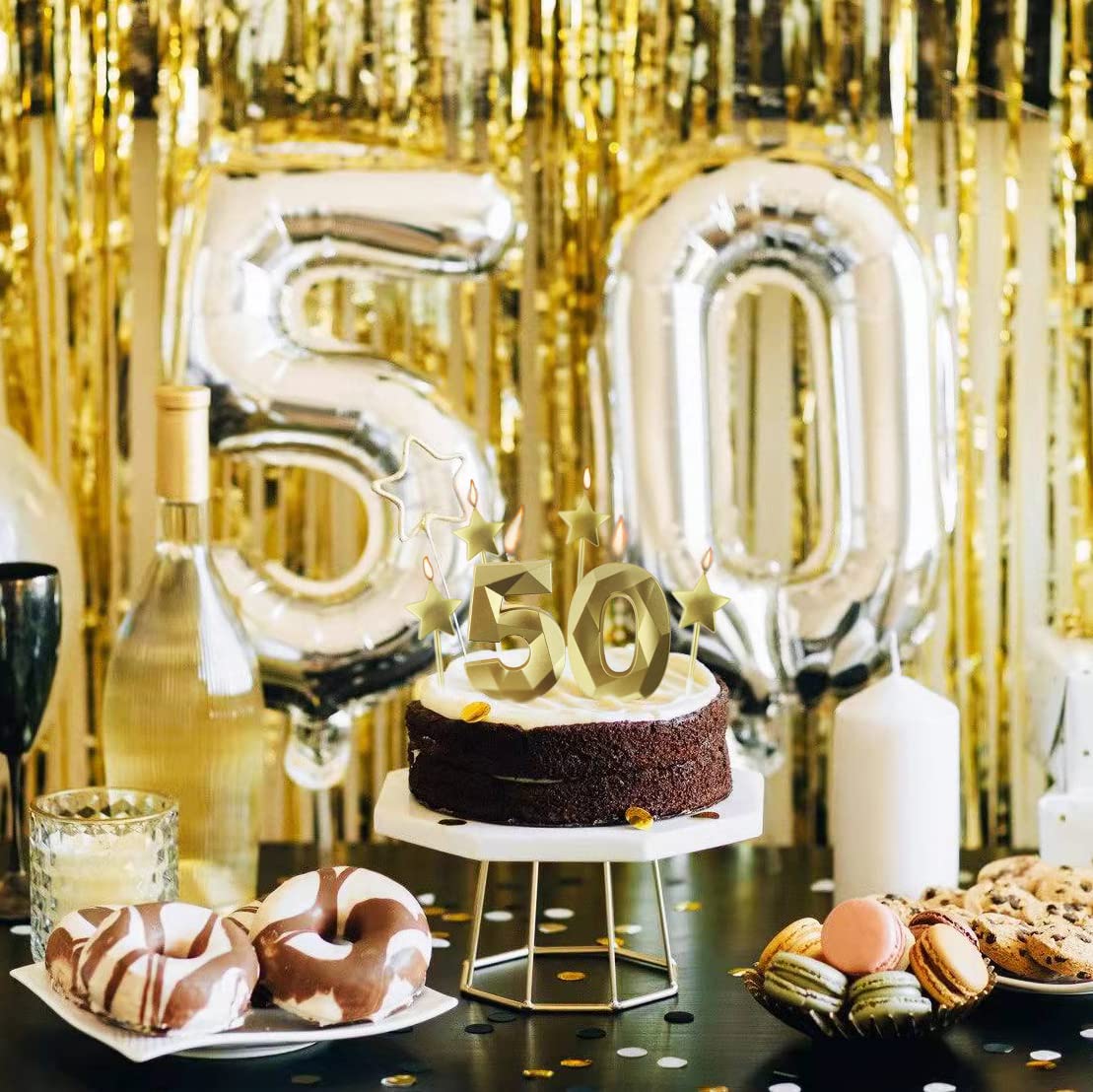 Velas de cumpleaños con número 4 dorado y velas de cumpleaños de estrella de 2.75 pulgadas, velas de pastel de cumpleaños 3D con forma de diamante son adecuadas para fiestas de cumpleaños y