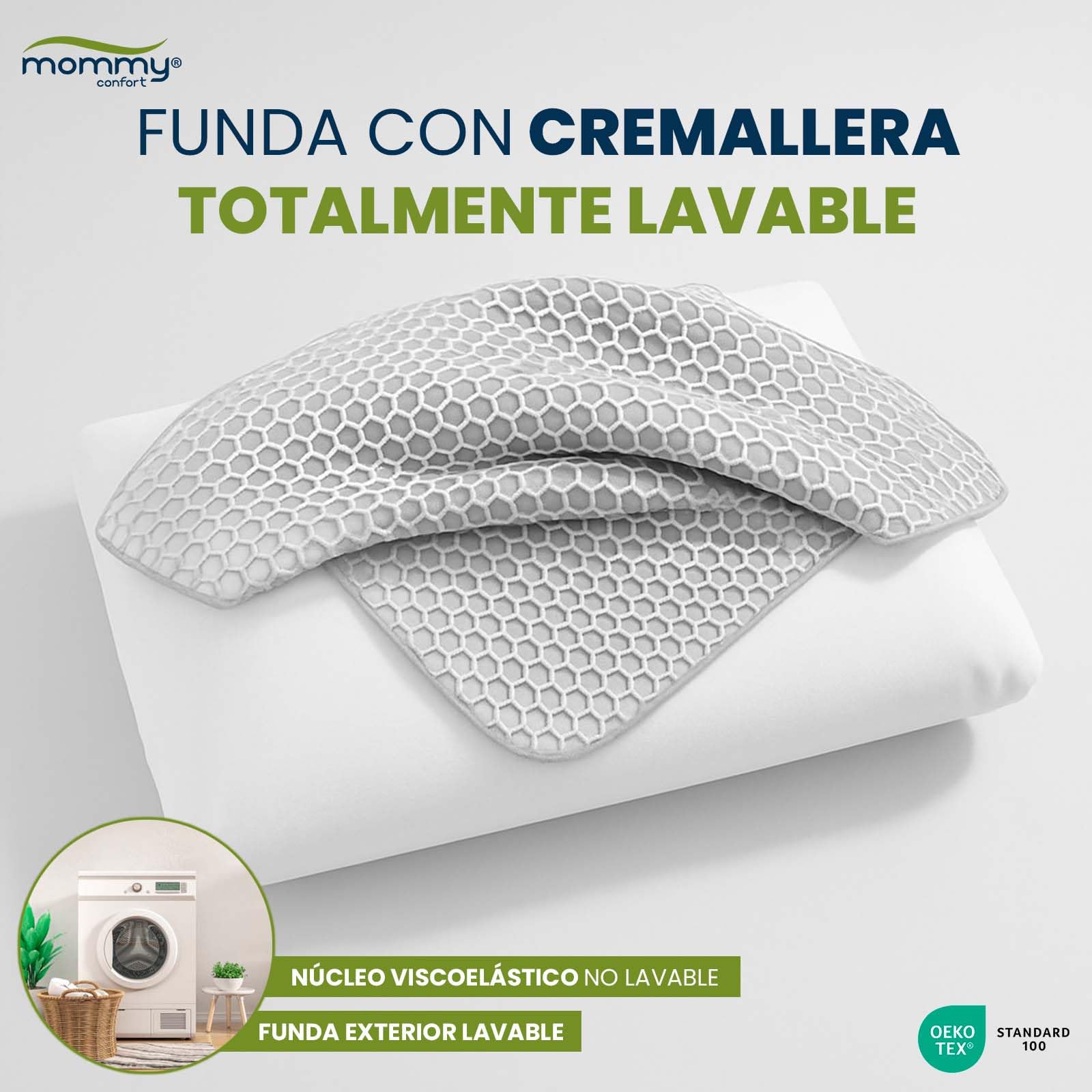 Almohada Viscoelástica Cervical 60x40 cm Funda Panal TPE 4D Efecto Masaje Soporte Ortopédico Lavable Cuello Dolor Cervical Descanso Ergonómico Gris