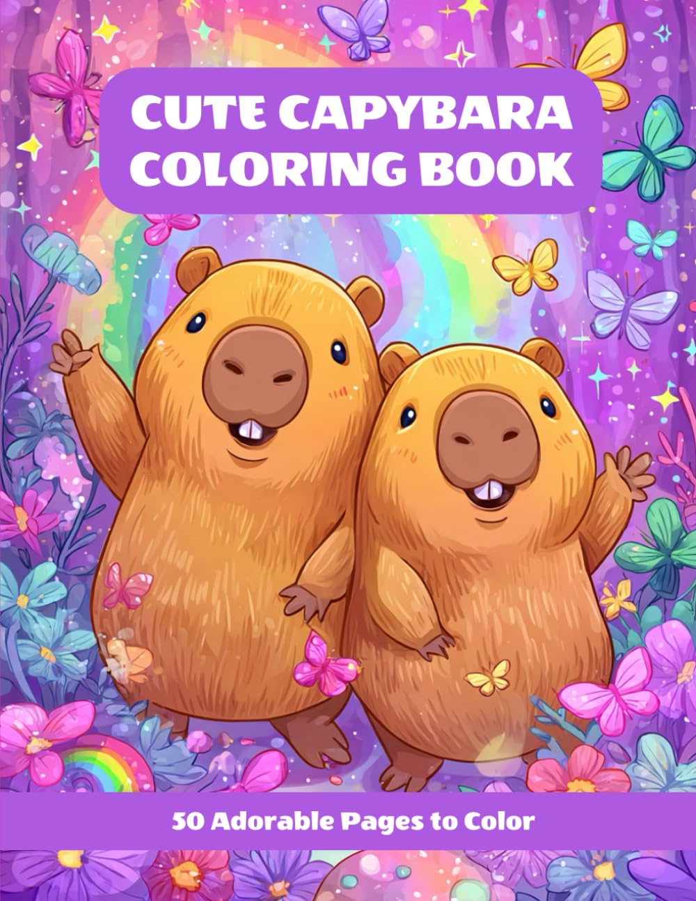 Cute Capybara Coloring Book: 50 Adorable Capybara Scenes to Color, Relaxing and Fun Coloring Book for Kids and Adults