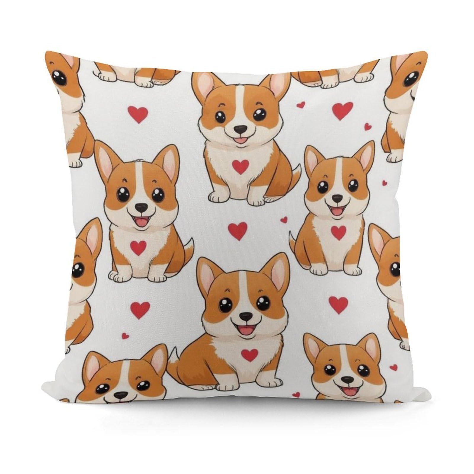 Smazdfxx Picture(450) Plush Pillow Cover With Zipper For Living Room,Bedroom, Sofa Puppy Welsh Corgi And Heart Cute Funny Dog Couch Cushion Decorative