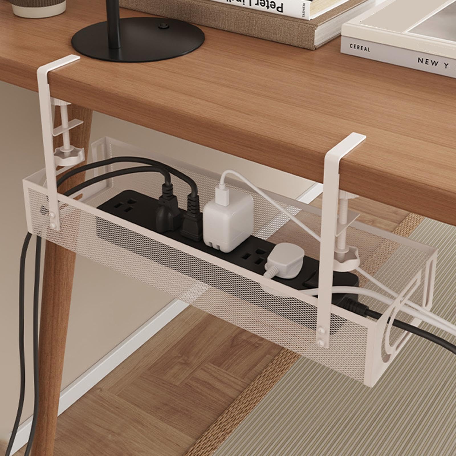 Cable Management Tray Space Saving Desk Wire Management for Dorm Home Office White-image-47