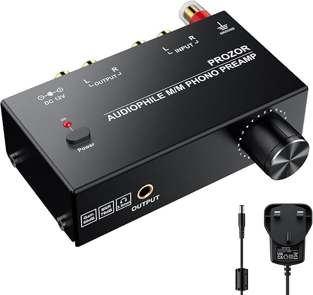 PROZOR Phono Preamplifier Phono Preamp Turntable Preamp with Level Controls 2 RCA Input & Output Interfaces for AK-750S etc
