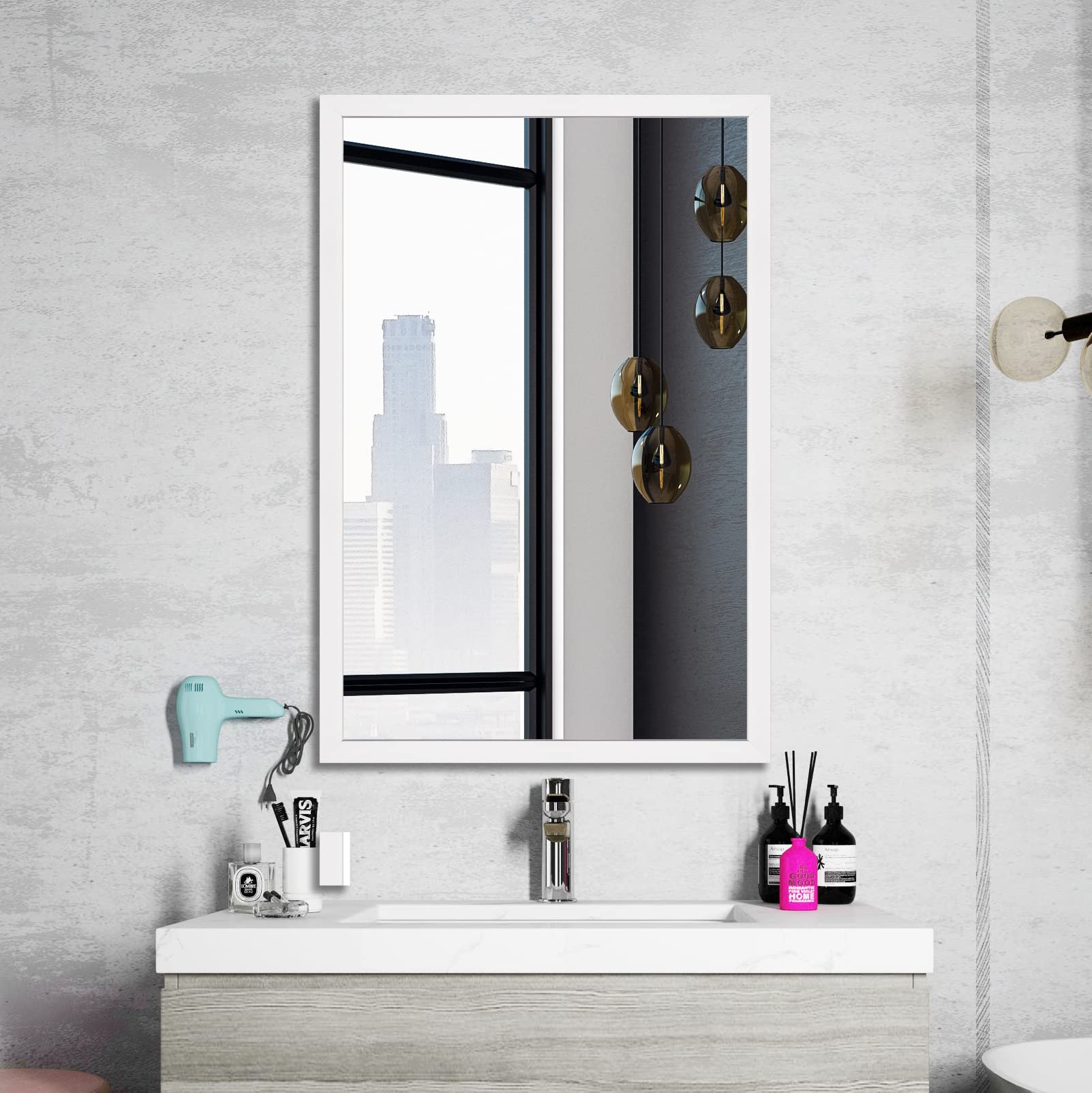 BOMINICA Rectangular Wall Mirror 24'' x  36'' Bathroom Mirror Framed Wall Mirror for Living Room, Vanity, White