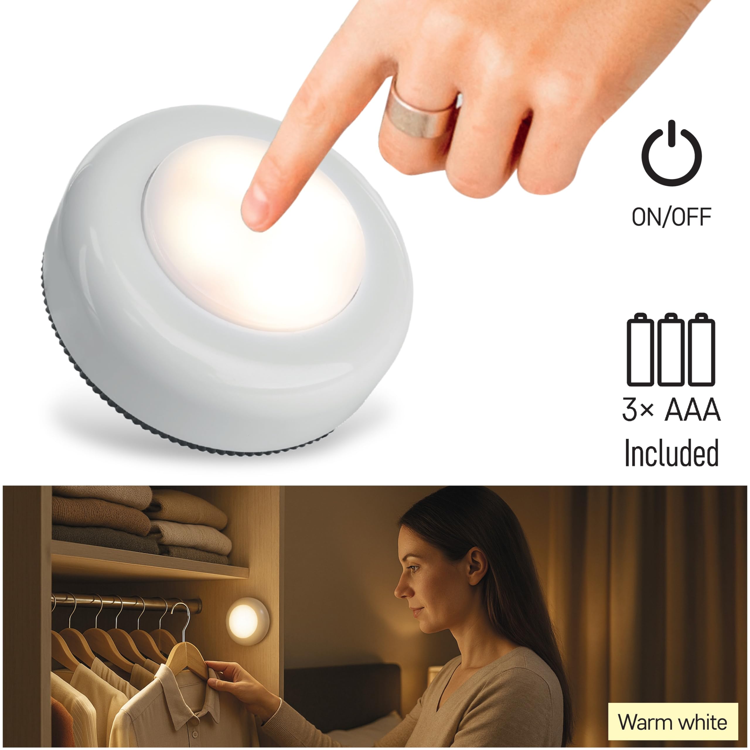 EMOS - Lampka nocna LED 10 sztuk z podkładkami samoprzylepnymi – 10 x światło orientacyjne zasilane bateriami (w zestawie 3 x AAA) – lampka dociskowa dla dzieci i seniorów do naklejenia – jasność 30