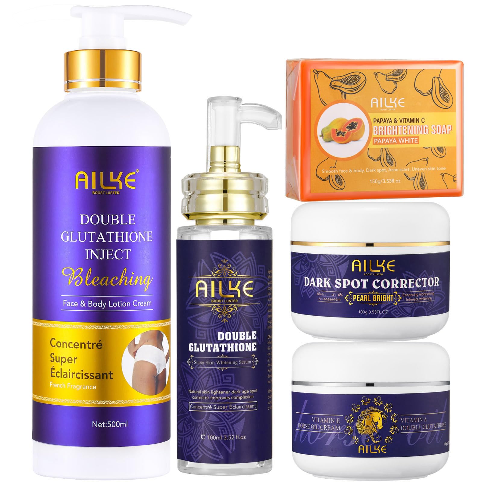 AILKE BOOST LUSTER Ensemble de soins de la peau éclaircissant, avec glutathion, profondément hydratant, nourrissant, lisse, non gras, kit d'éclat de AILKE BOOST LUSTER Ensemble de soins de la peau éclaircissant, avec glutathion, profondément hydratant, nourrissant, lisse, non gras, kit d'éclat de