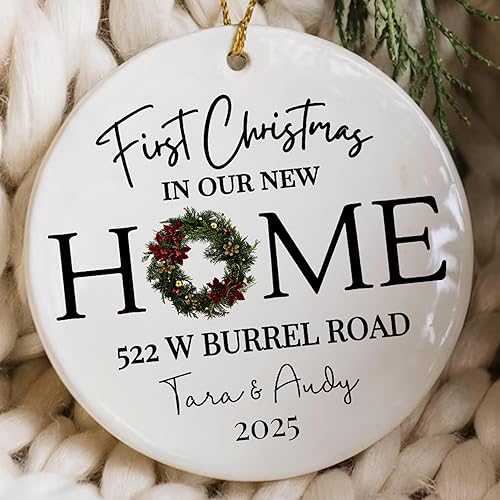 Adorno personalizado para la primera Navidad en nuestra nueva dirección del hogar, adorno personalizado para dirección de casa, regalo para la