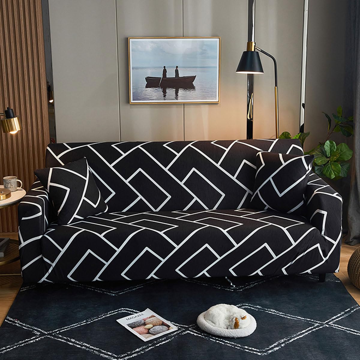 Snqzo G High Stretch Sofa Cover 1 2 3 4 Seater Super Soft Sofa Slipcover Printed Spandex Couch Cover Universal Fitted Sofa Slipcover Washable Elastic Fabric Furniture (Size:3 Seater(190-230Cm),Color:g)