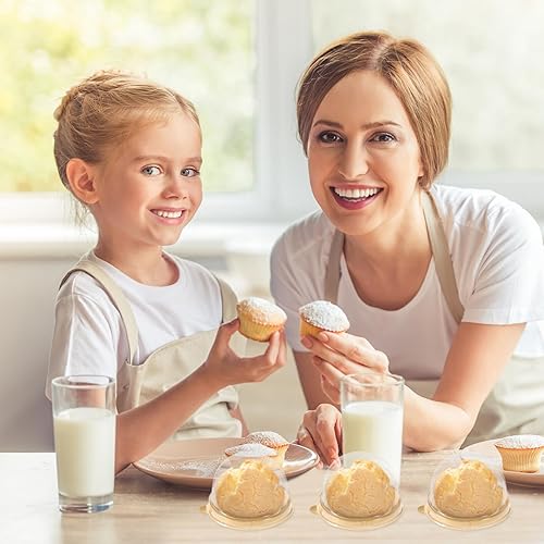 Miniatura 2 de Cabilock Embalaje comestible, 50 unidades, plástico transparente, mini caja para cupcakes con tapa de cúpula, yema de huevo, hojaldre de luna,