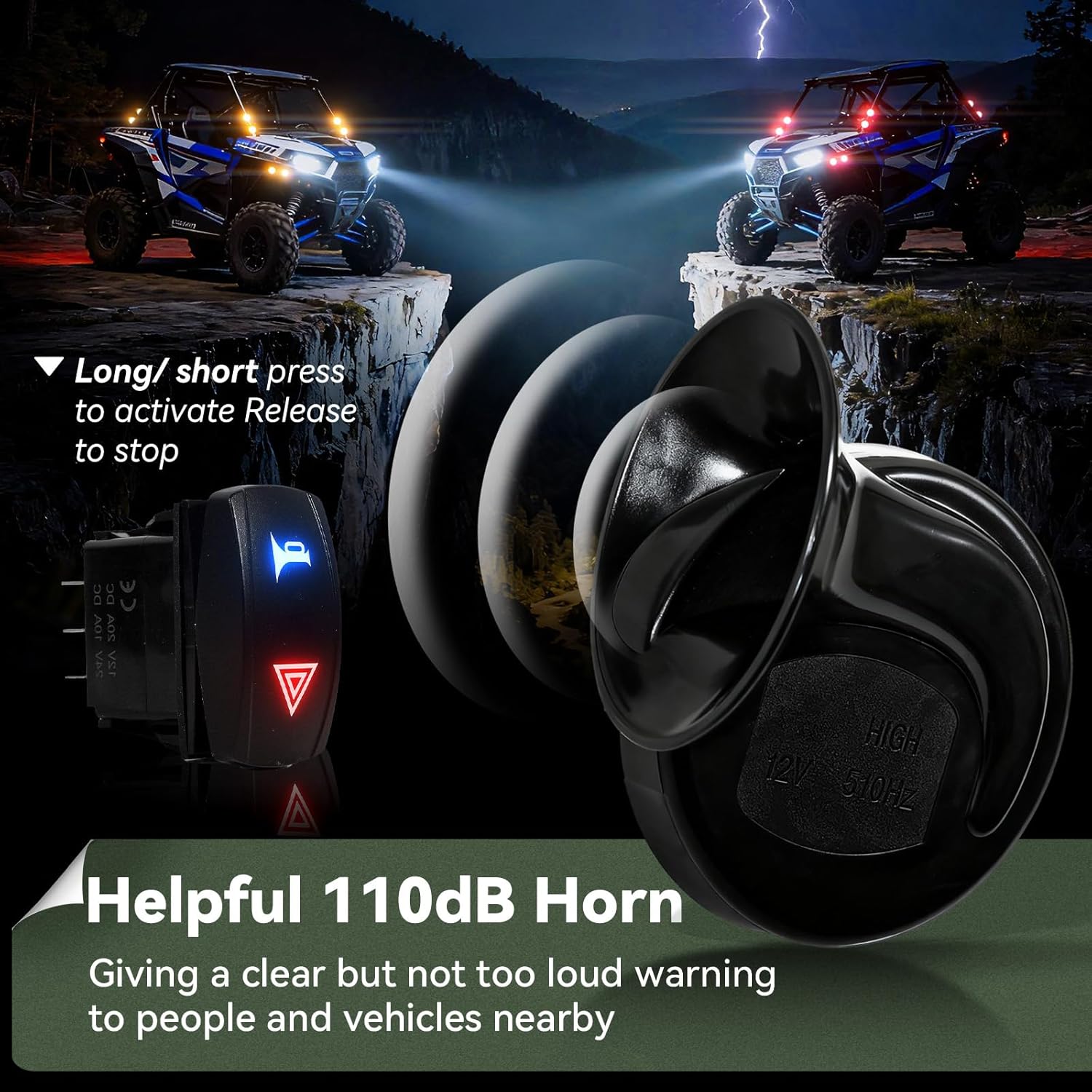 Universal UTV Turn Signal Kit with Horn Pre-Wired ATV Street Legal Kit for Side by Side UTV Blinker Kit with Turn Lights Rocker Switch Plug-and-Play Compatible with Polaris RZR Can-Am Maverick