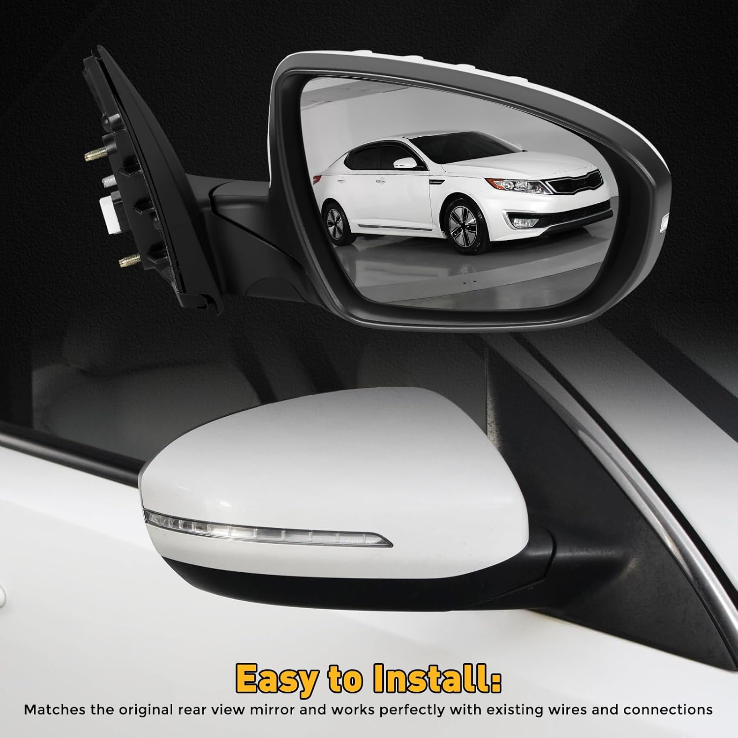 Passenger Right Side Mirror Compatible with Kia Optima 2011-2013- View Mirror With Power Fold, Signal Light, Heated, Power Glass, 8Pin,876204C020