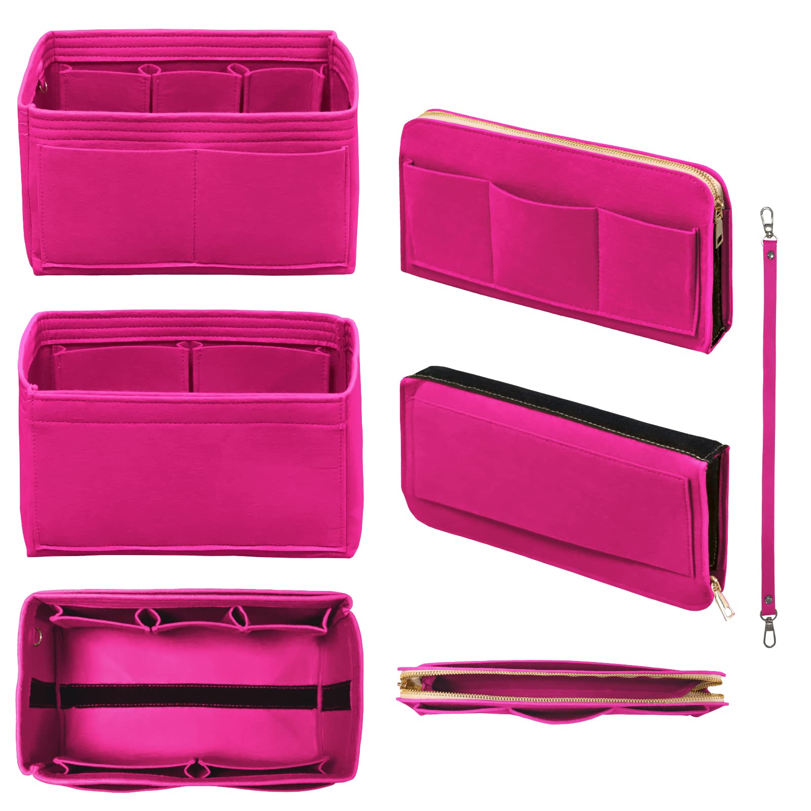 börse Organizer mit ReiÃŸverschluss Filztasche Organizer Handtasche Organizer Einsatz Tasche in Tasche Organizer mit Schlüsselanhänger für Tote passend für LV Speedy Neverfull Longchamp Rose klein