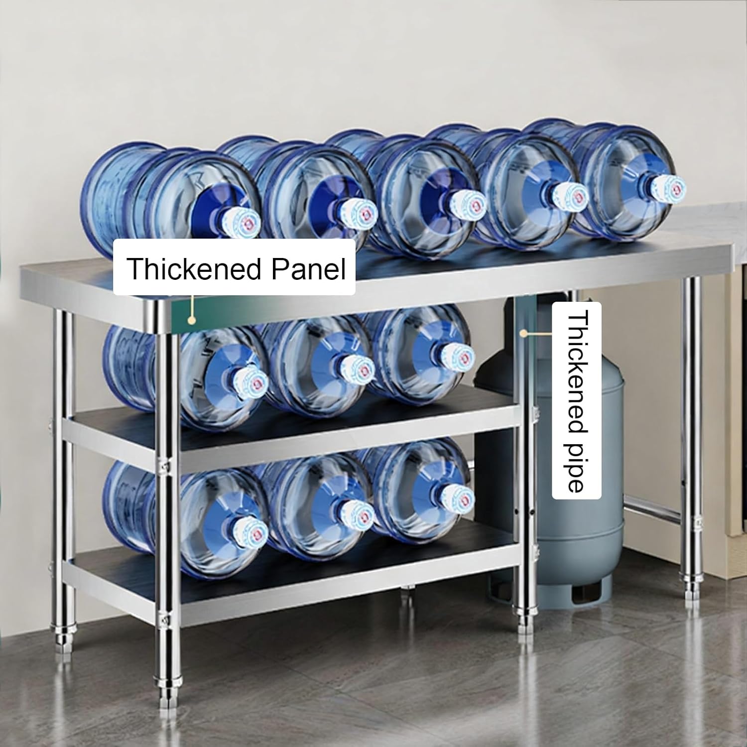 Three-Tier Combination Workbench Cutting Board Stainless Steel Work Platform Multi-Functional Open Shelving Worktable Adjustable Feet Commercial Kitchen Prep Table(100x40x80cm/39.4x15.7x31.5”)