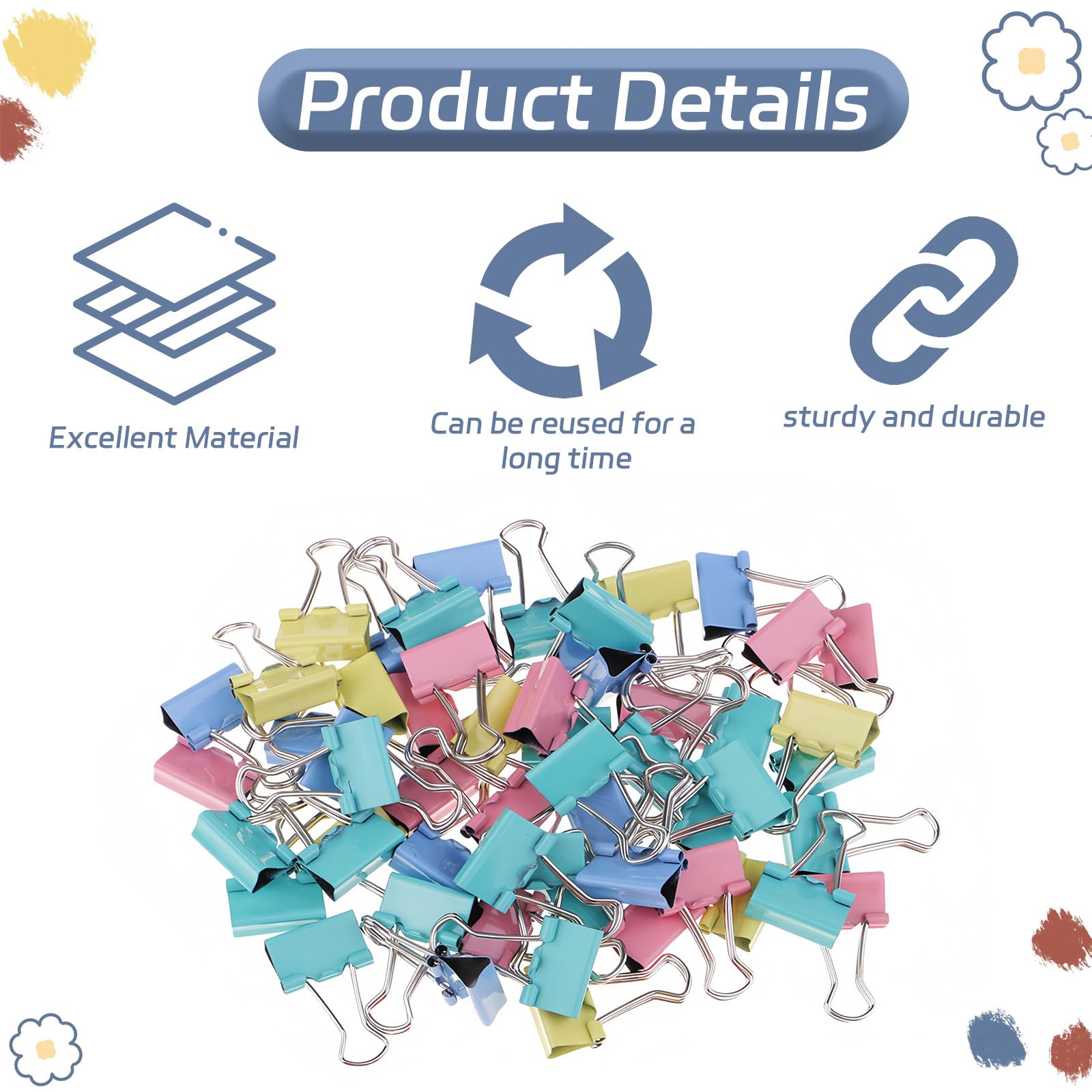 100 PCS Binder Clips,3 Sizes Colorful Foldback Clips,Colorful Stationery Document Money Paper Clips,Metal Bulldog Clips,Suitable for Office,School,Home,Kitchen Store(15mm/19mm/25mm) - Image 3
